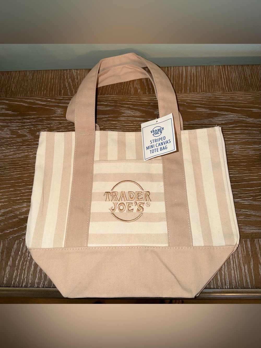 TRADER JOE’S VIRAL MINI CANVAS TOTE BAG TAN/BEIGE NWT